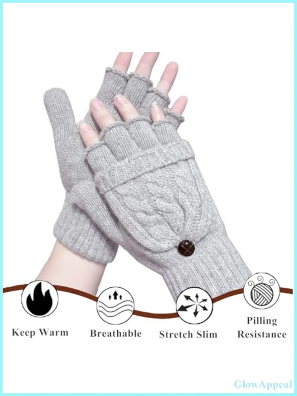 Convertible Fingerless Gloves Mittens Wool Acrylic Warm Winter Unisex